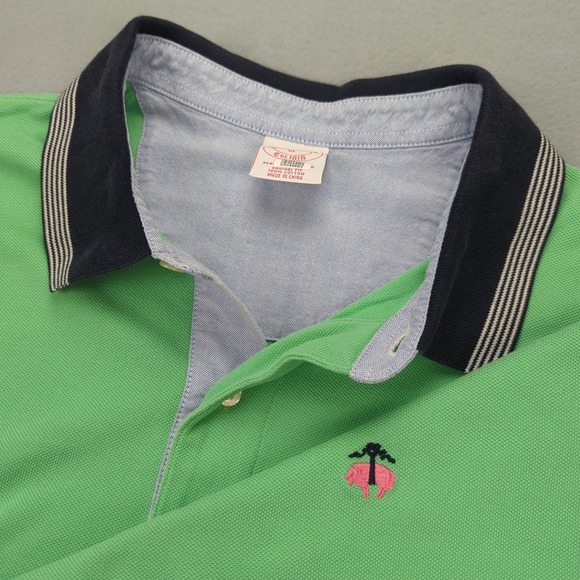 Brooks Brothers Polo Shirt Mens XL Green Denim Collar SS Golf Lamb Logo Preppy - Picture 1 of 11